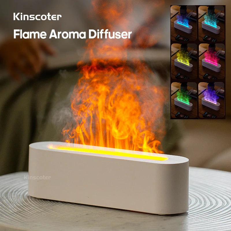 KINSCOTER Essential Oil Aroma Diffuser Flame Air Humidifier Ultrasonic Cool Mist Difusor with RGB Realistic Fire Night Light